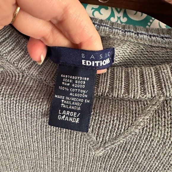 Basic Editions Men’s Classic Gray Knit Sweater. Preppy - Picture 3 of 7